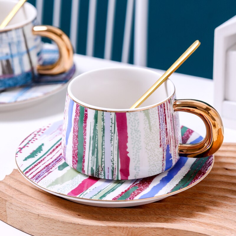 Taza De café Mate De cerámica nórdica De lujo, platillo , Tazas De café reutilizables, Tazas De café hechas a mano, EK50BD