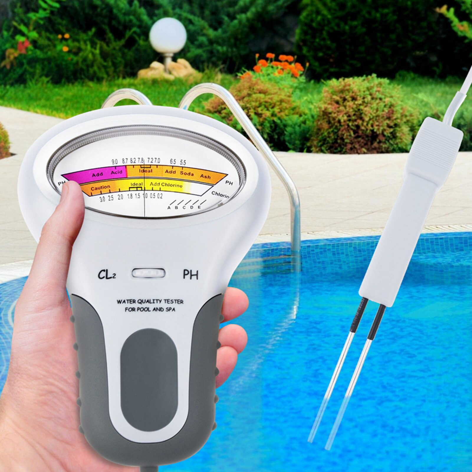 PH Tester Meter with Probe Swimming Pool PH CL2 Tester Water Portable Measuring Tool