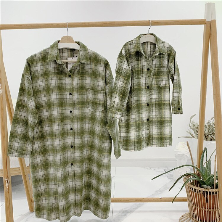 Family Matching plaid long shirts MOM daughter son oversized loose long sleeve shirt family outfits