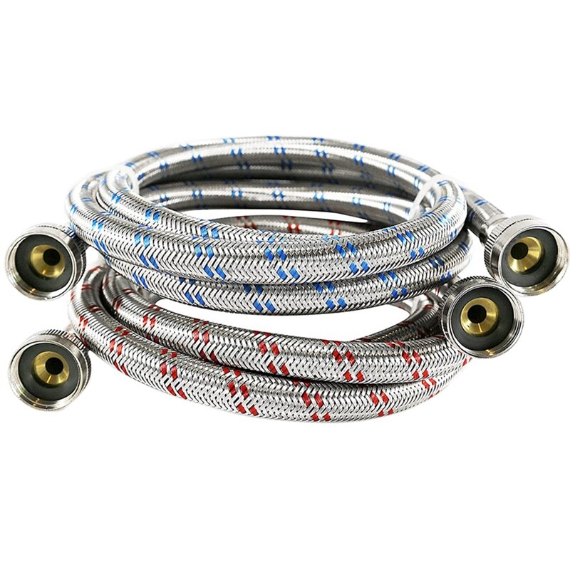 2 Pcs Stainless Steel Washing Machine Hoses Burst Proof and Cold Water Supply Hoses for Washing Machines