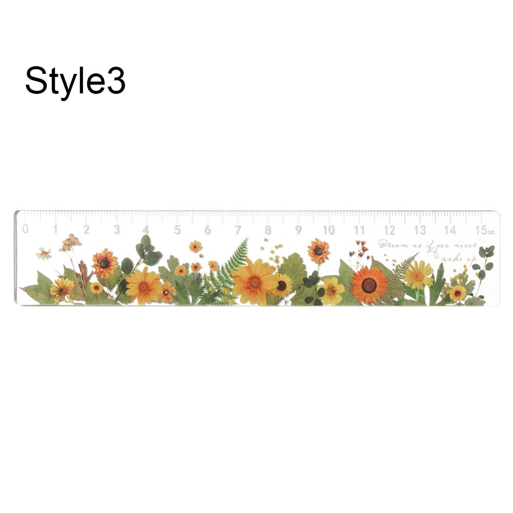 1PC 15cm Daisy Rose Pattern Ruler DIY Drawing Tools Student Flower Rulers Double-duty Multifunctional Ruler School Office Supply: Style 3