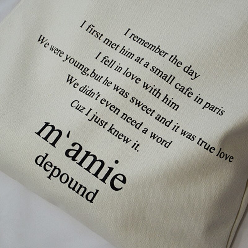 M'amie Depound Tote Bag Women Casual Letter Print Eco Reusable Shopping Shoulder Bags Large Capacity Canvas School Bags