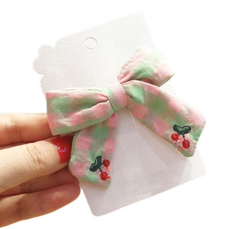 Cute Plaid Barrette Hair Clips Hair Decoration Bow Knot Fabric Hairpin Soft Sweet Barrettes Hair Accessories For Girl Children: Pink and green