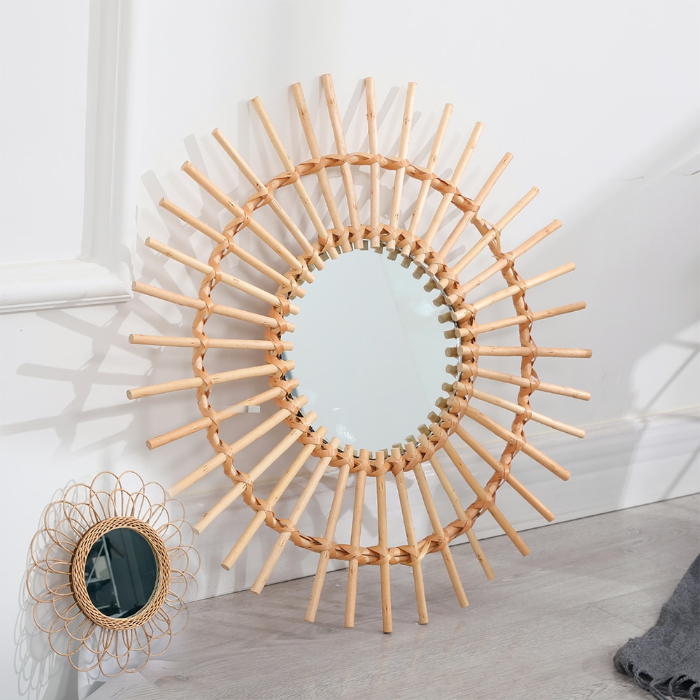 Tocador colgante de mimbre para sala de estar, espejo redondo, Art Deco, portátil, compacto, para ahorro de espacio en el baño