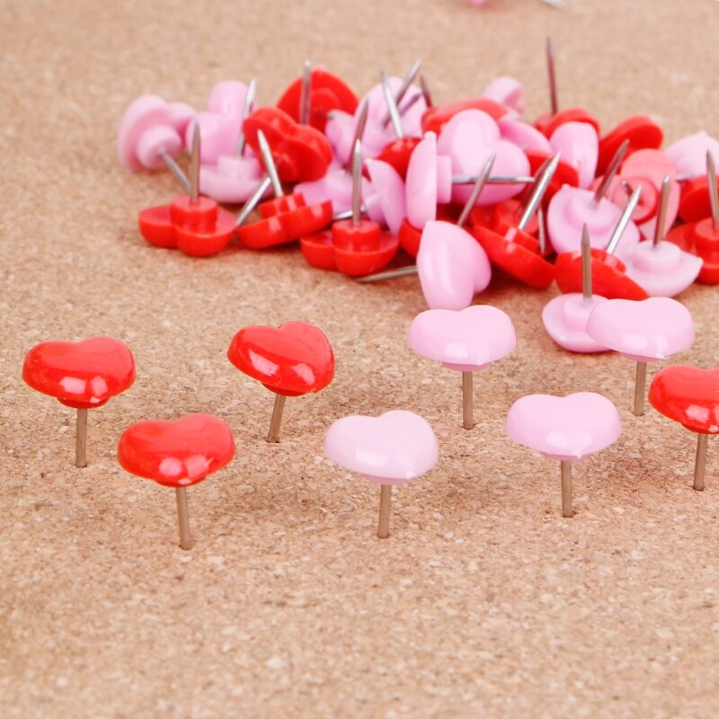 Chinchetas de plástico con forma de corazón de , 50 piezas con forma de corazón, chinchetas de colores, material escolar de 0,39x0,47 pulgadas