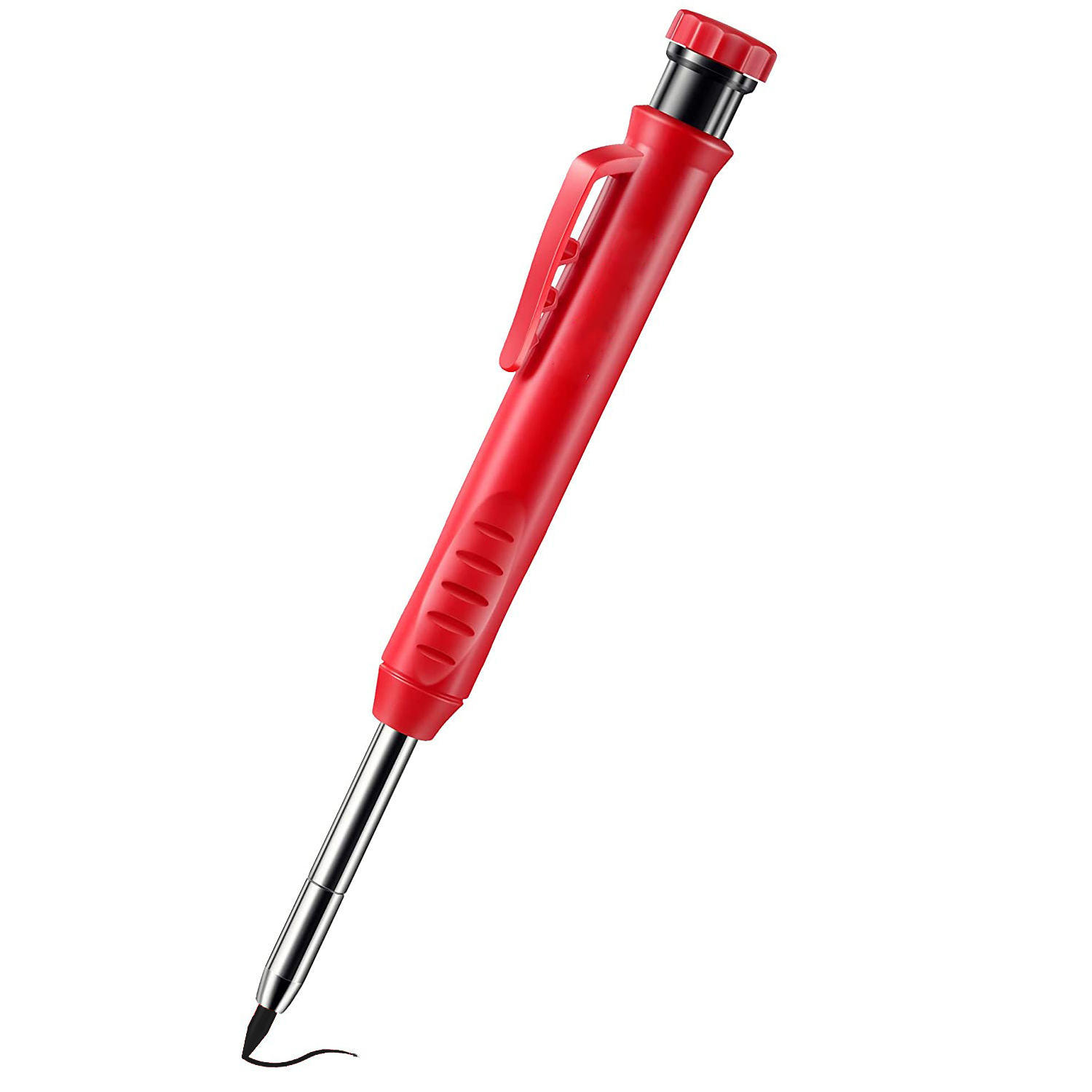Solid Carpenter Pencils Woodworking Mechanical Tools With Built-in Sharpener For Scriber Wood Floor Metal Marking Drawing: Red Pen With Refill