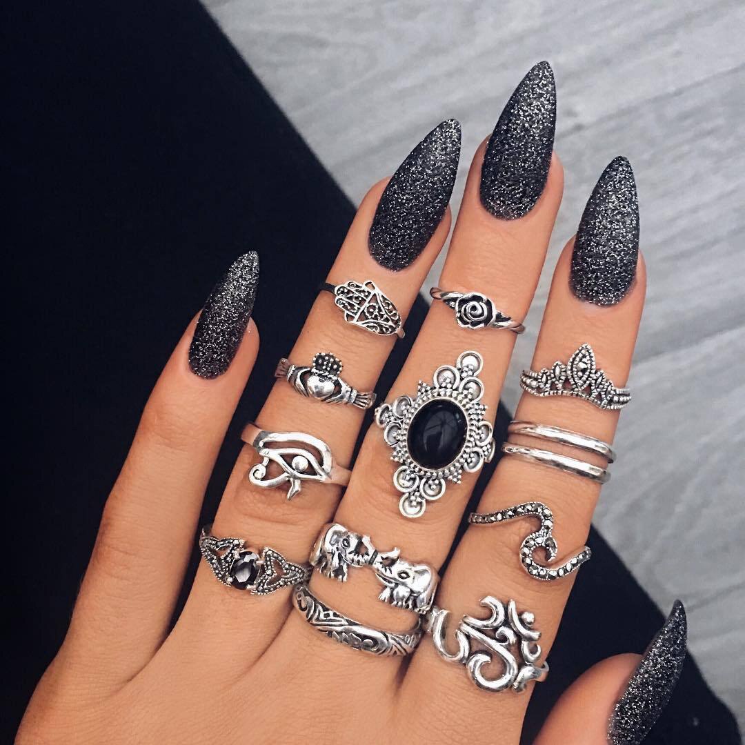 17 teile/satz Böhmischen Geometrische Schlange bilden Knöchel Ringe einstellen Für Frauen Kristall Finger Ring Weiblichen Boho hochzeit Schmuck: Rose rot
