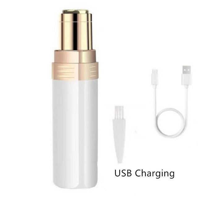 Draagbare Vrouwen USB Oplaadbare Elektrische Epilator Pijnloze Ontharing Voor Body Depilator Lipstick-shape Nek Been Scheren Tool: USB White