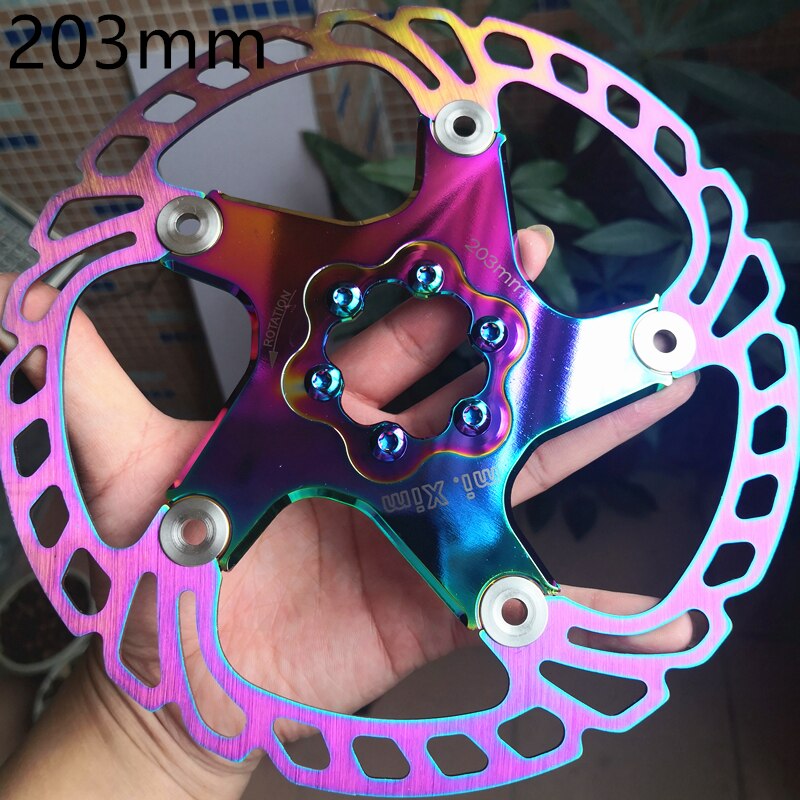 road mountainbike bremsscheibe Starke wärmeableitung schwimm rotor 140/160/180/203mm MTB disc bremsbelag Regenbogen farben: 203mm