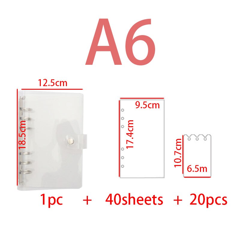 A6 Clear Soft Pvc Notebook Binder Cover Shell Snap Button Closure Planner 6Ring Loose-Leaf Folder Diary Page Supplies Stationery: Default Title