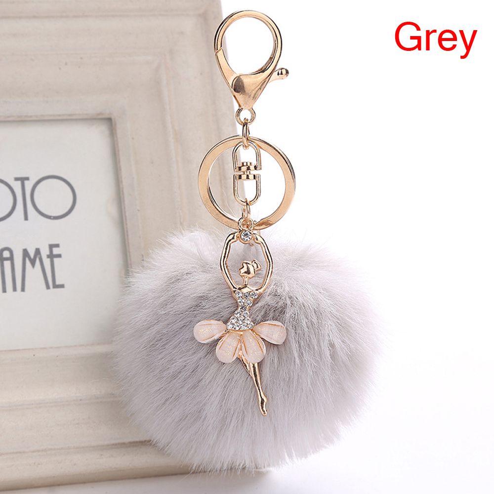 Cute Faux Rabbit Fur Key Ring Fluffy Ballet Girl Car Keychain Key Chain Women Bag Keys Accessories