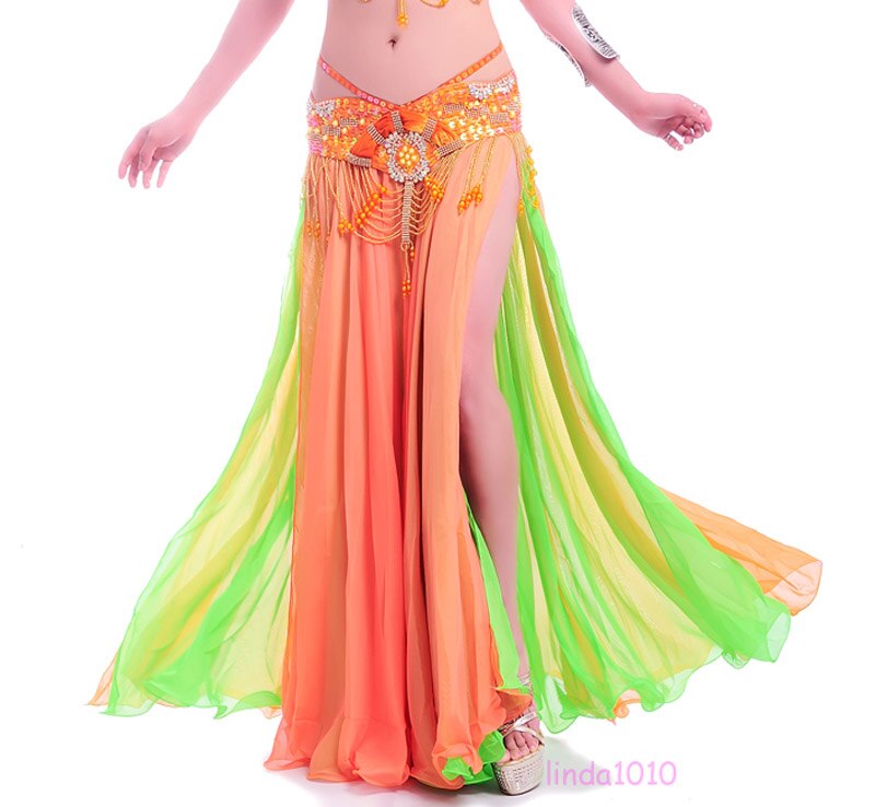 bellydancing skirts belly dance skirt costume training dress or performance -6002: Orange green