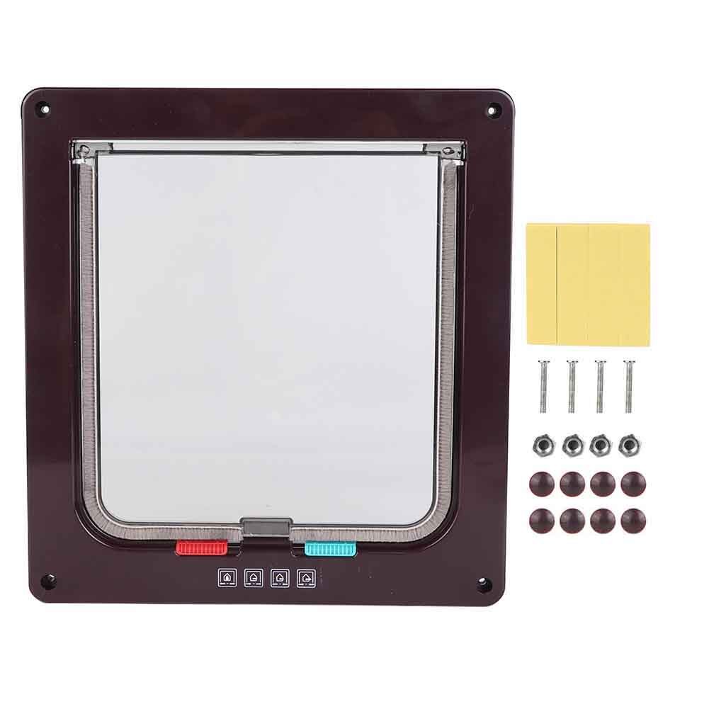 Flap door for cat dogs 4-way with key lock Waterproof pet doors screen ABS controllable acrylic switch Pet door: brown