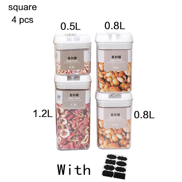 Multi-capacity Plastic Food Storage Box Snacks Dried Fruits Multigrain Storage Tanks Kitchen Containers Transparent Sealed Cans: 4pcs