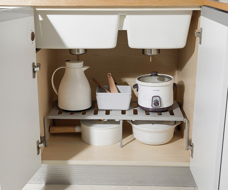 ABS Expandable Kitchen Storage Rack Home Closet Shelf Adjustable Cabinet Organizer Dish Cookware Holder Space Saving