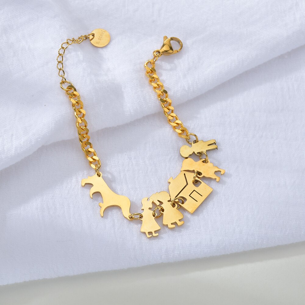 Diamon Familie Dikke Ketting Armband Rvs Gold Vader Moeder Hond Kids Huis Armbanden Vriendschap