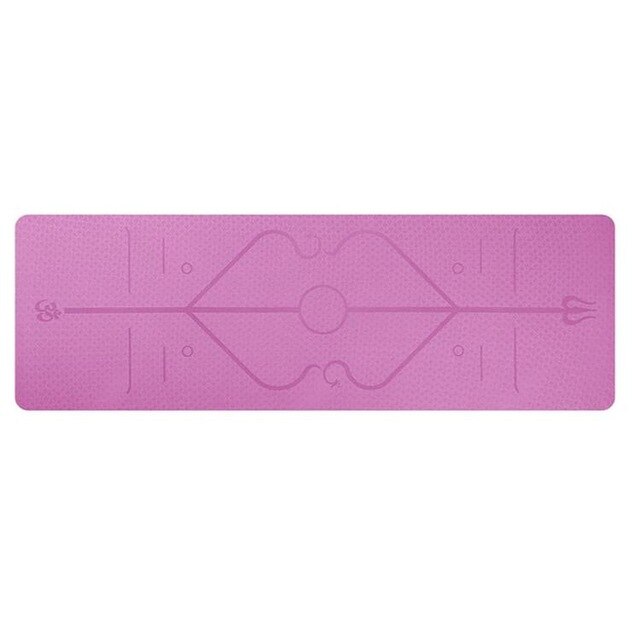 TPE Yoga Mat - 183x61x6mm - Position Line - Non-Slip - Beginner Fitness Pilates: Pink