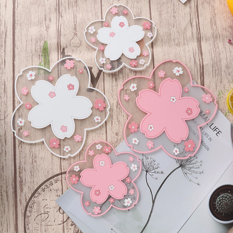 Estera de mesa de aislamiento térmico de flor de cerezo, alfombrilla antideslizante para taza de té, Oficina familiar