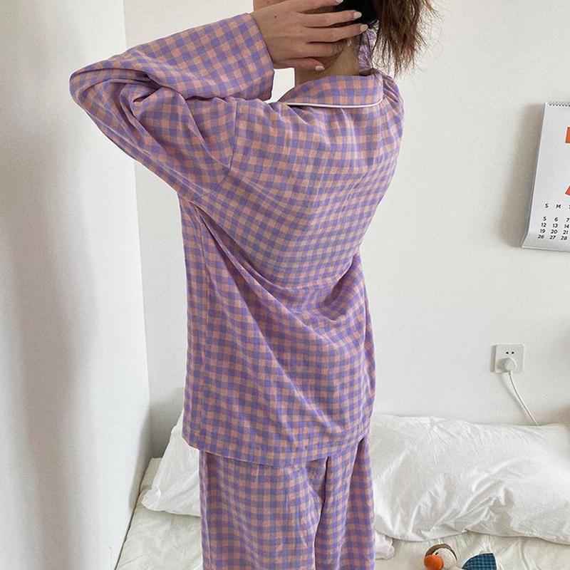 Ensemble pyjama coréen violet à manches longues pour femmes, vêtements de maison, mignon, hiver