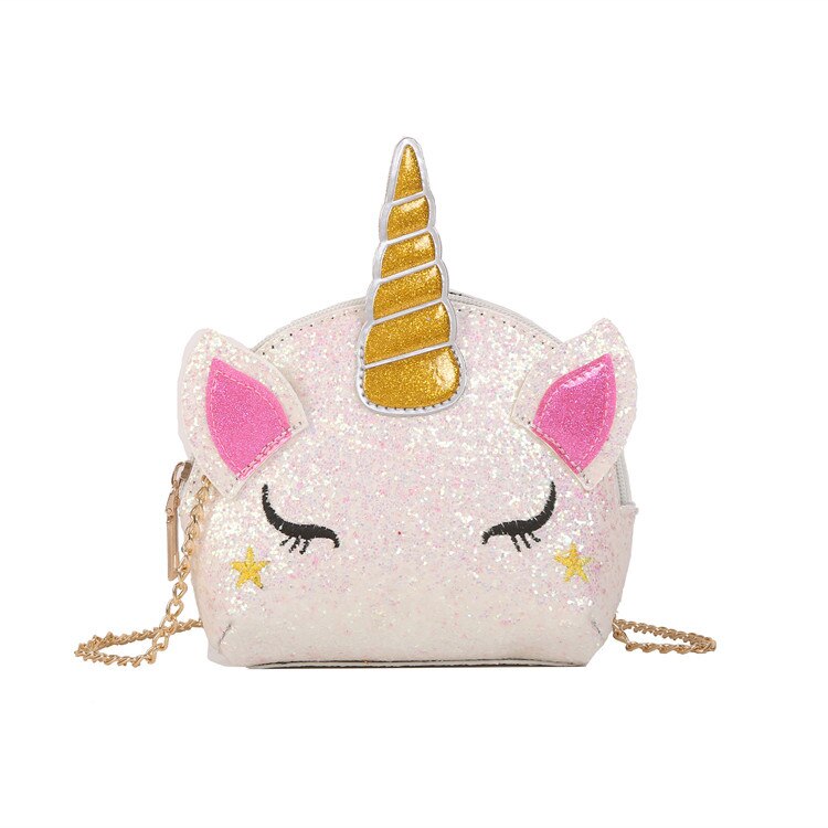 Unicorn Sequin Pu Bag Girl's Chain Purse Shoulder Bag Tote Crossbody Mini Messenger Bag Flap Bolsa Handbag GQ013: White