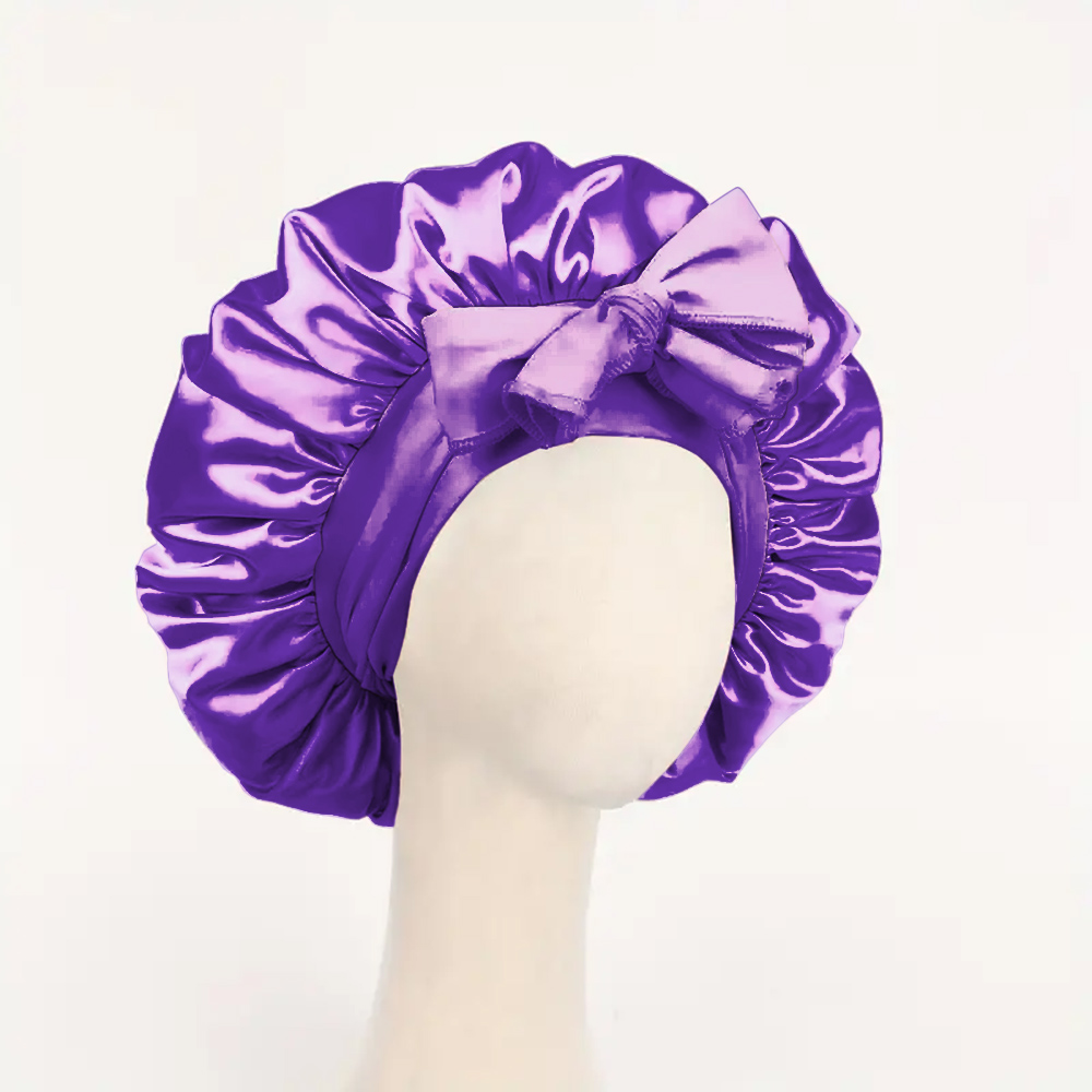 Gorro de satén Gorro de seda Bonne ajustable para dormir Gorro para el pelo con banda para atar Gorros para mujeres y hombres: Morado