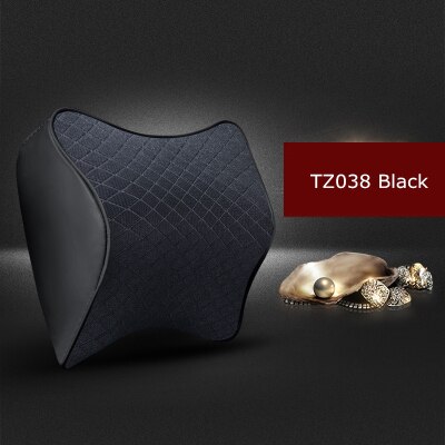 1PCS cute car seat headrest pillow leather solid for the neck rest waist back lumbar support cushion set auto pillow memory foam: TZ038 Black