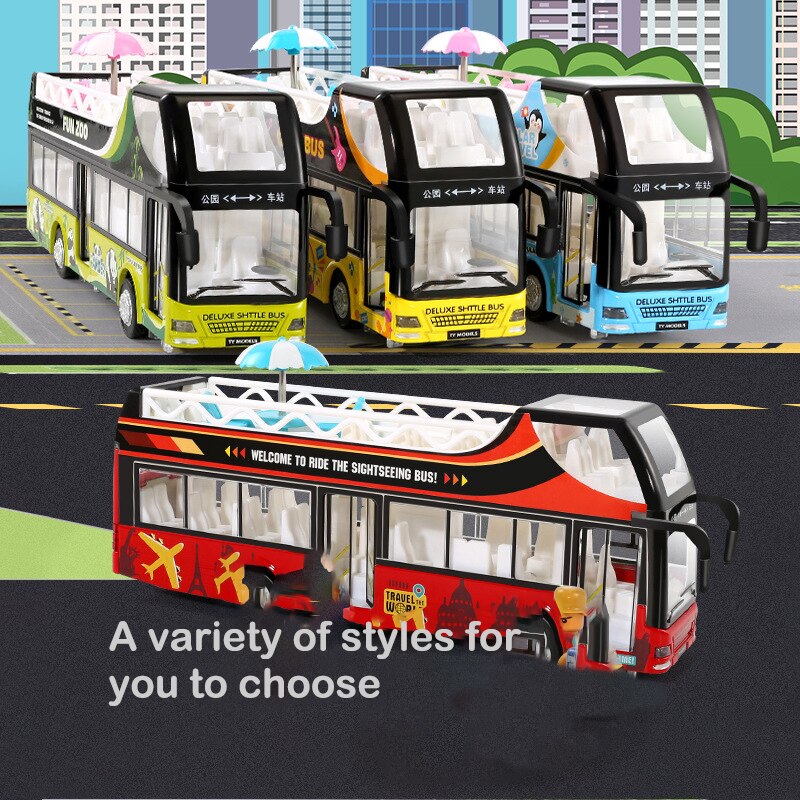 Children&#39;s toy simulation alloy car model double-decker bus bus boy toy sound and light can open the door car decoration