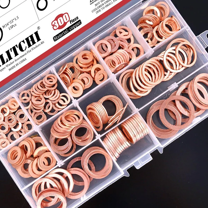 400/300/100PCS Rondella di Rame Guarnizione Dado e Bullone Set di Tenuta Guarnizione Solida Rondella Anello Piatto Guarnizione Assortimento Kit Per Tappi di Coppa: 2 Pz