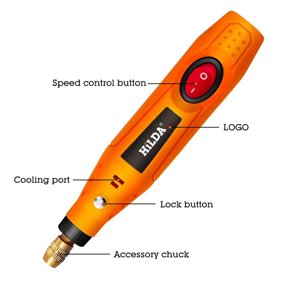HILDA Mini Drill Rotary tool 12V Mini Electric Angle Grinder Engraving Pen Electric Carving Pen Machine Graver Tools