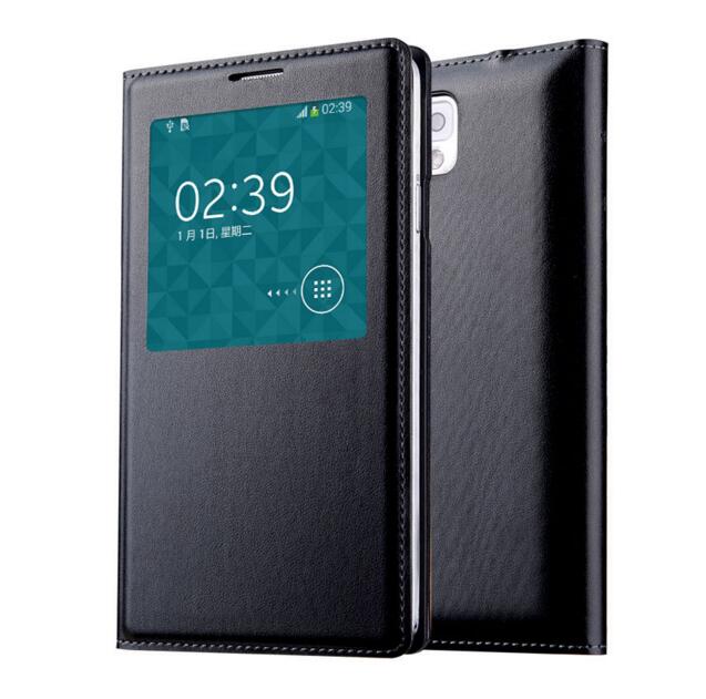 Funda inteligente con Chip Original Note 3 para Samsung Galaxy Note 3, cubierta de cuero con tapa, para Samsung Note III N9000 N9005, Atuo de visión de ventana: Note3 Black