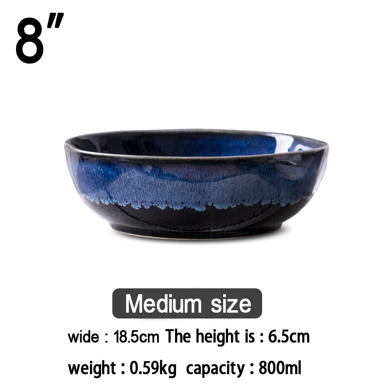 2400ml Super big salad bowl ceramic blue porcelain dropping bowl tableware deep bowl deep blue big capacity bowl: 8inch