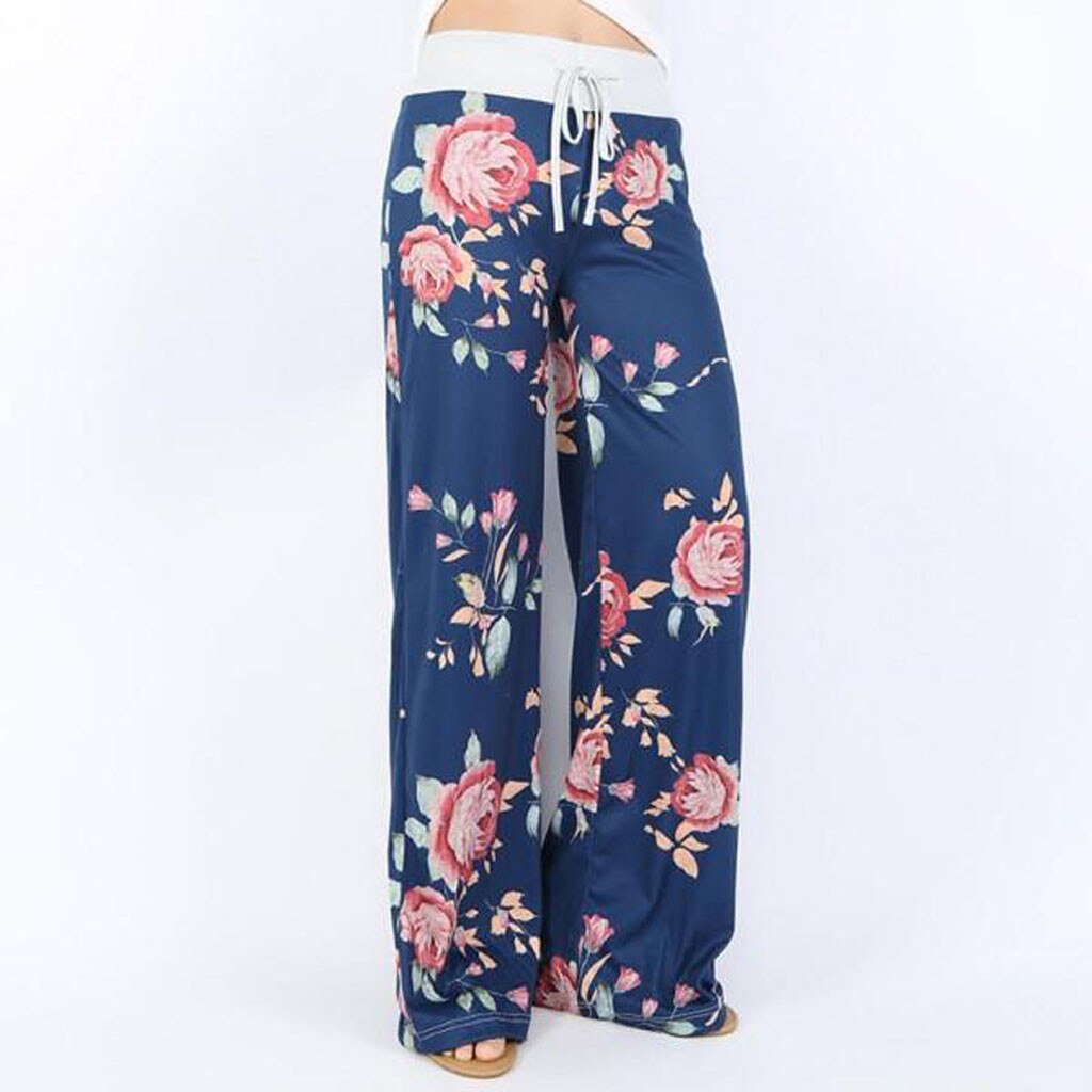 #35 mujeres pantalones cómodo elástico Floral Impresión de pierna ancha Palacio Salón de las mujeres pantalones harem mujeres pantalones de atletismo #35