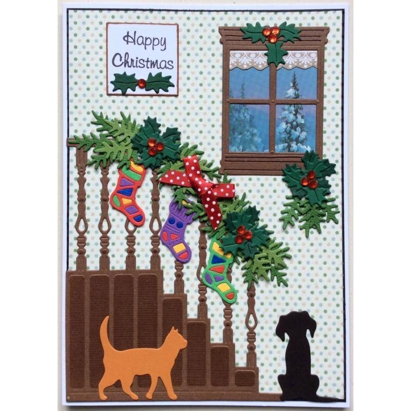 Happy Christmas Words Lace Music Note Corner Frame Stairs Window Flowers Angel Snowman Ornament Die Cut DIY Craft