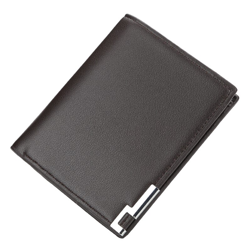 Ijzeren Rand Pu Leather Mannen Portefeuilles Fishon &#39;S Kleine Portemonnee Man Gestreepte Kaarthouder Mannelijke Mini Portemonnee prijs: Vertical Coffee