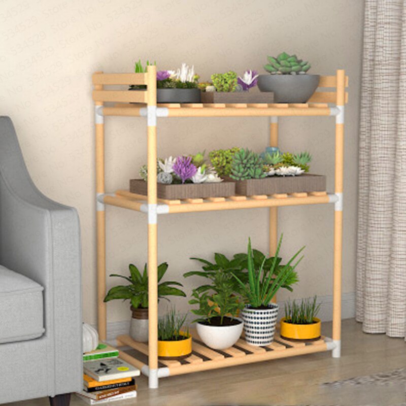 Balcony Wooden Plant Flower Display Stand Floor Shelves Multi-functional Flower Potted Stand Multi-storey Storage Rack Shelf