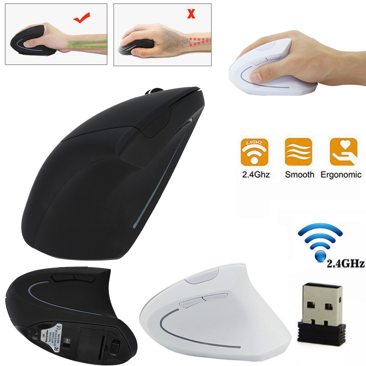 Marca de moda mouse durável 6 botões sem fio mouse 2.4 ghz jogo design ergonômico vertical mouse 1600 dpi usb ratos venda quente