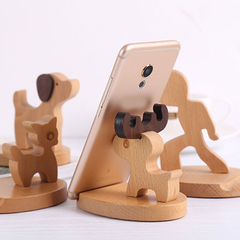 Puppy Animal Universal mobile phone bracket Cellphone Holder Wooden Light Weight Desktop Lazy Smart Phone Stand