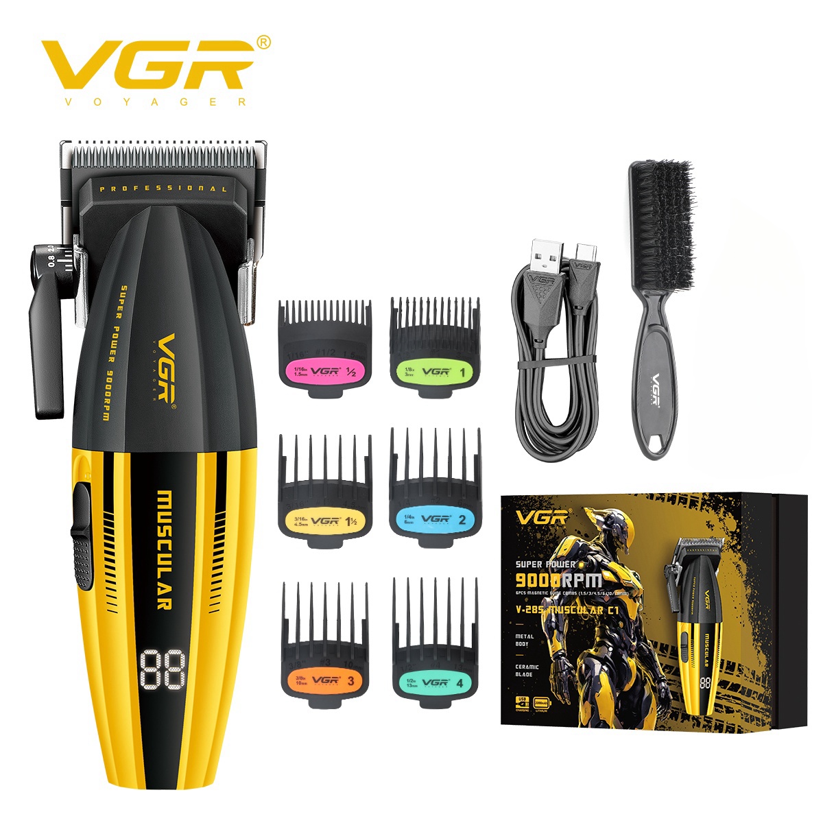 VGR Hair Clipper Hair Cutting Machine Barber Cordless Clippers Metal 9000 RPM Electric Hair Clippers for Men V-285: Default Title