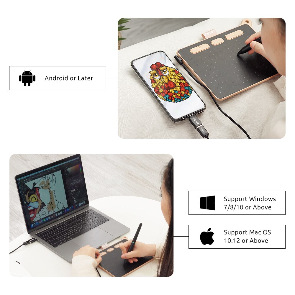 Parblo-tableta de dibujo gráfico Ninos S, artístico de firma, bolígrafo de presión 5080LPI, compatible con teléfono Android, 8192