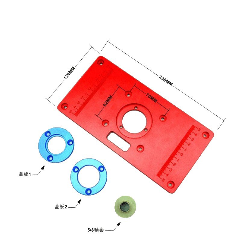 Universal Aluminum Router Table Insert Plate w/ 2 Router Insert Rings For Woodworking Benches Router red