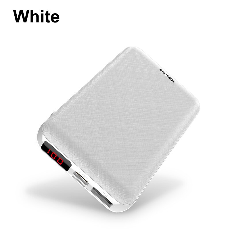 Baseus Mini 10000Mah Power Bank Draagbare Oplader Usb Type-C Powerbank Kleine Externe Batterij Bank Travel Opladen voor Telefoon: White