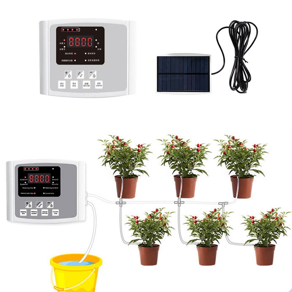 Garden Drip Irrigation Device Double Pump Controller Timer System Solar Energy Intelligent Automatic Watering Device for Plants