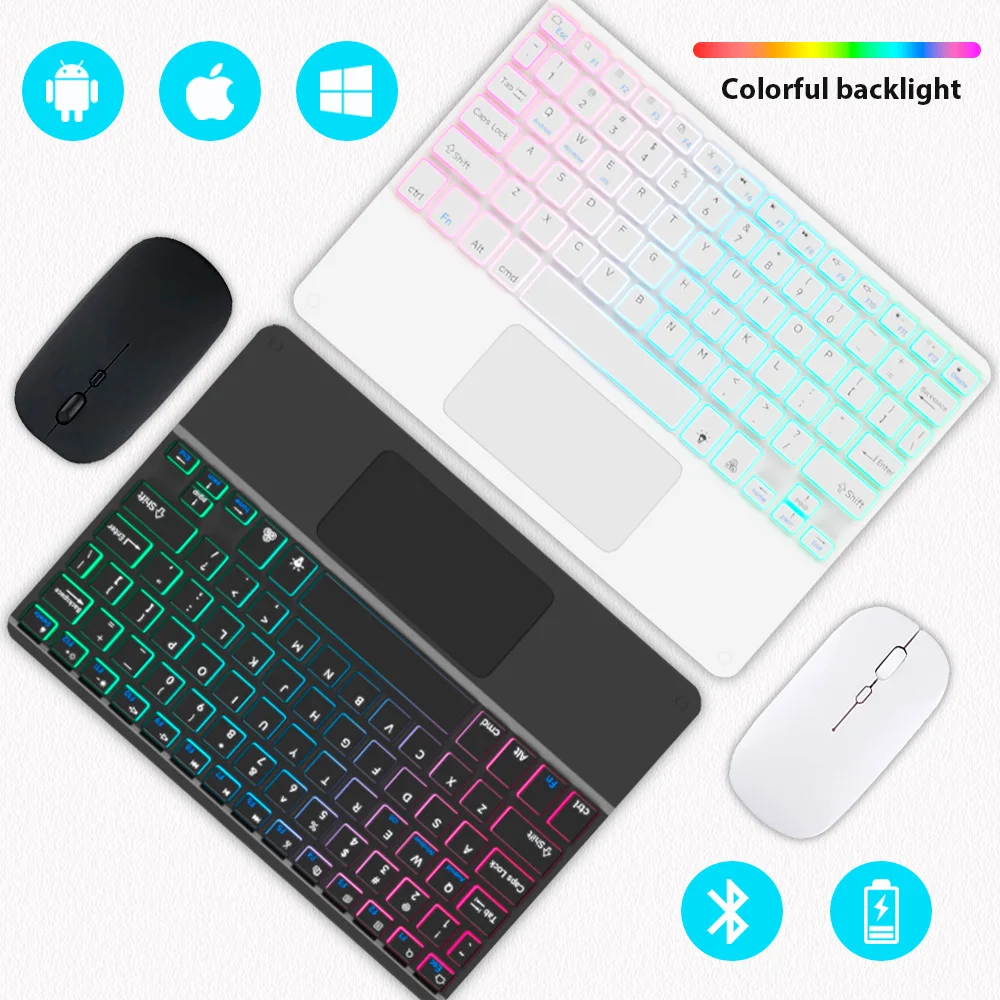 Bluetooth-toetsenbord voor tablet Android IOS Windows Draadloos muistoetsenbord Bluetooth-compatibel toetsenbord met regenboogverlichting voor iPad