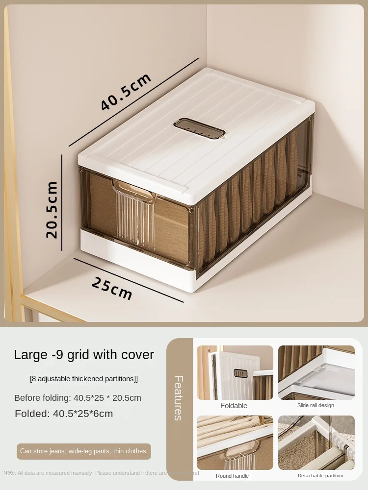 Plastic Wardrobe Clothes Organizer with Handle, Removable Dividers and Cover Stackable Foldable Closet Drawer Storage Box: Red