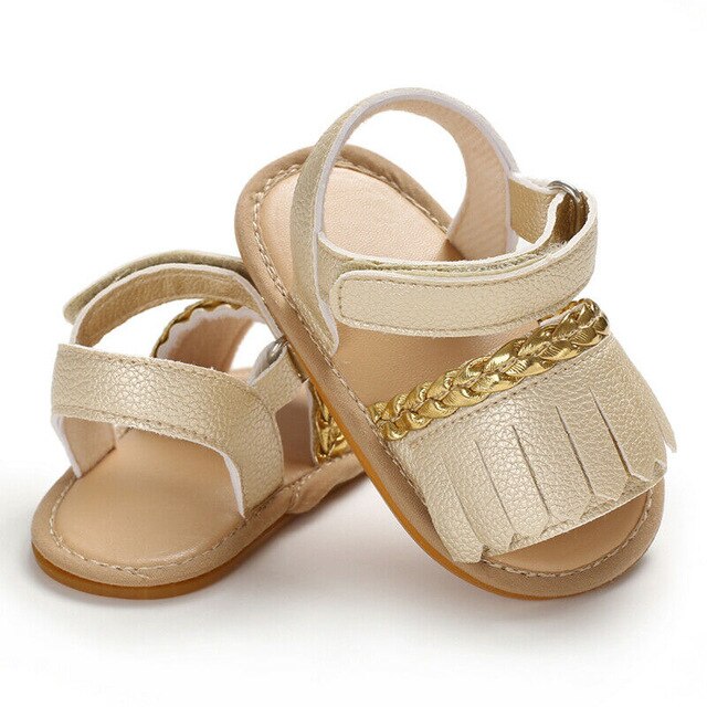 Baby Meisjes Sandalen Zomer Pasgeboren Baby Baby Meisjes Kwastje Sneaker Effen Hold Leather Zachte Crib Anti Glijdt Schoenen Prewalker 0-18M: Goud / 0-6 months