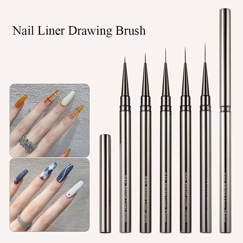 Pincel delineador para decoración de uñas, 6/9/12/15/18mm, mango de Metal, pintura acrílica, raya francesa, bolígrafo de dibujo, esmalte de Gel UV, herramienta de manicura