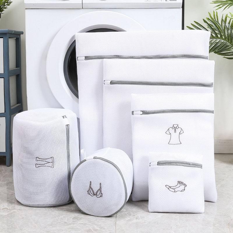 6pcs/Set Bathroom Embroidered Laundry Bag Household Washing Machine Storage Mesh Bag Thick Korean Wash Bag Laundry Tools