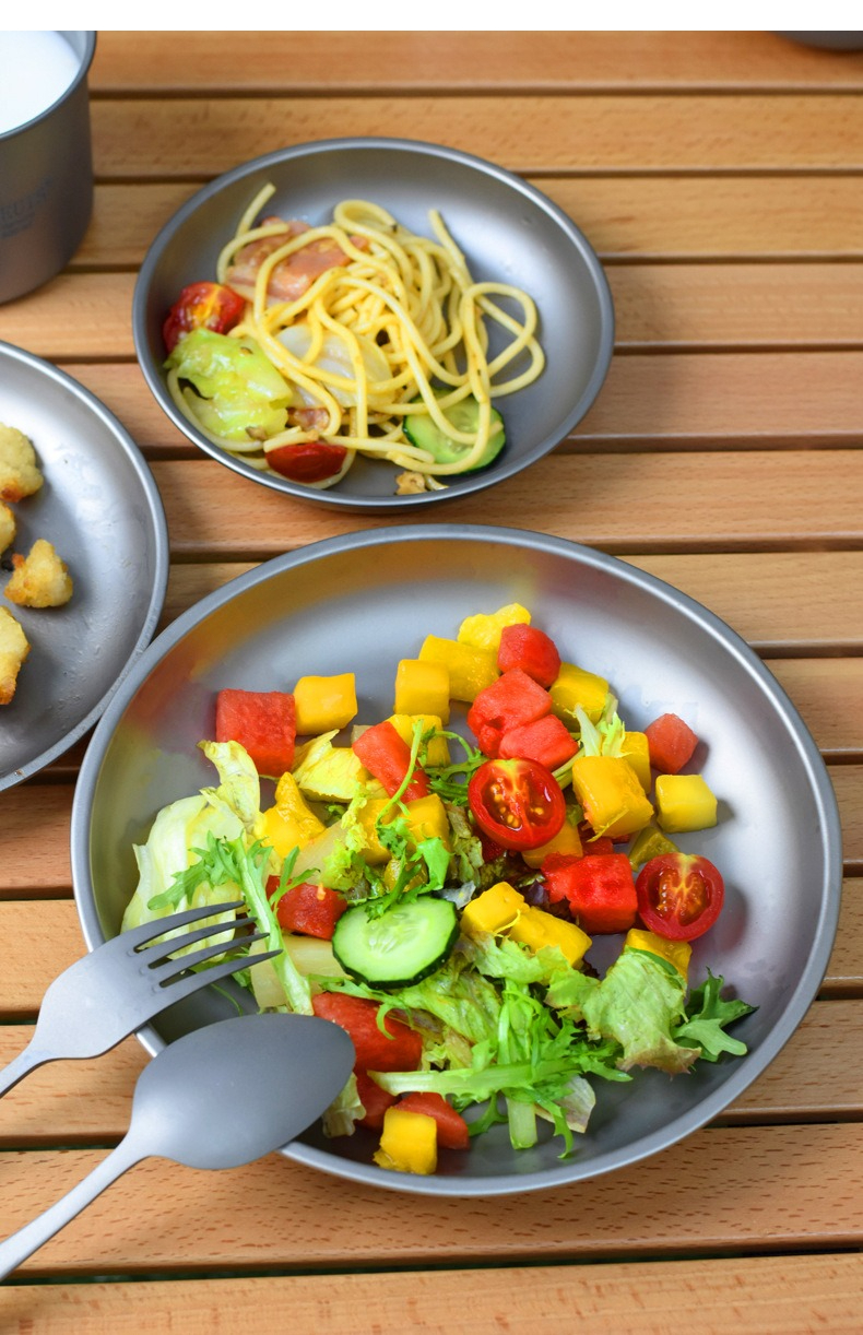 Platos de titanio para exteriores – Platos de titanio puro para acampar, platos de picnic, vajilla ligera irrompible para senderismo, viajes