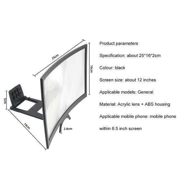 12 Inch Gsm-scherm Hd Vergrootglas 3D Hoge Definition Vergrootglas Multifunctionele Lui Beugel Gebogen Telefoon Houder