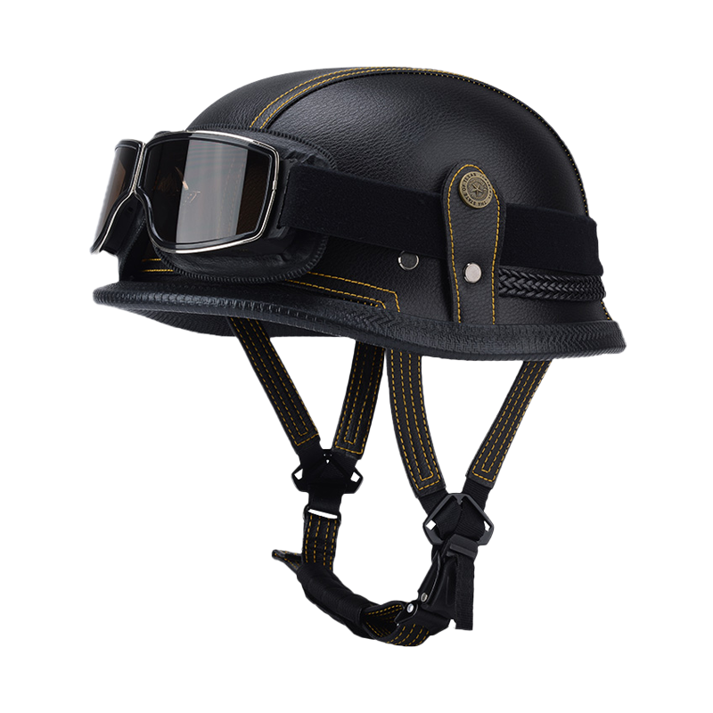 De oorlog II Duitse M35 halfshell handgemaakte lederen helm voor heren dames met Halley Goggle Skull Cap voor Cruiser Scooter Chopper